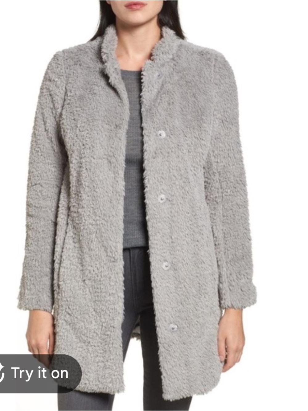 Kenneth Cole Cozy Faux Teddy Coat in Light Gray Sz S